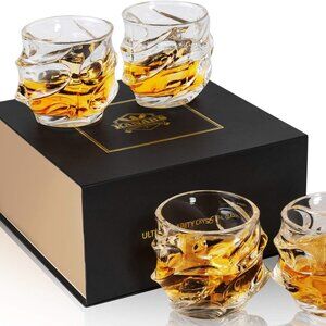 KANARS Whiskey Rocks Glass Set of 4 Barware For Scotch, Bourbon Cocktail Drinks
